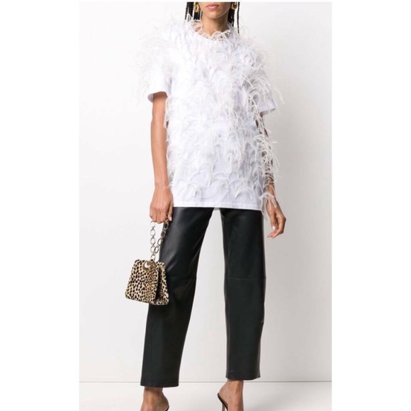 VALENTINO FEATHER EMBELLISHED T-SHIRT MRSP: $2700